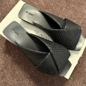 St. Agni Black Woven Sandals